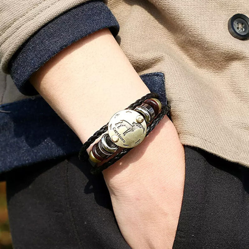 Gluschwein - Handgefertigtes Armband aus Rindsleder mit 12 Sternbildern