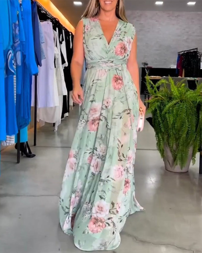 Gluschwein - Celana - Blumenkleid mit V-Ausschnitt Grön