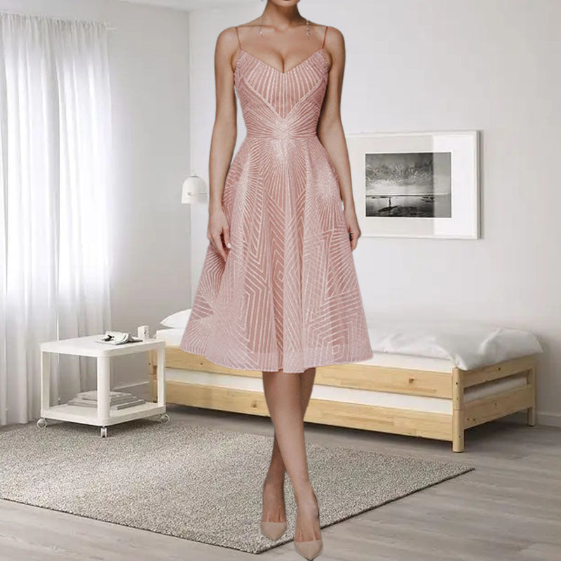 Gluschwein - Stylish V-neck strap A-line dress Rosa