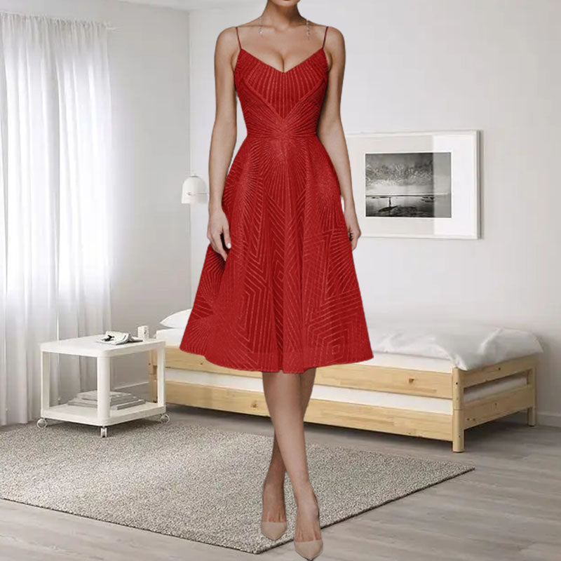 Gluschwein - Stylish V-neck strap A-line dress Rot