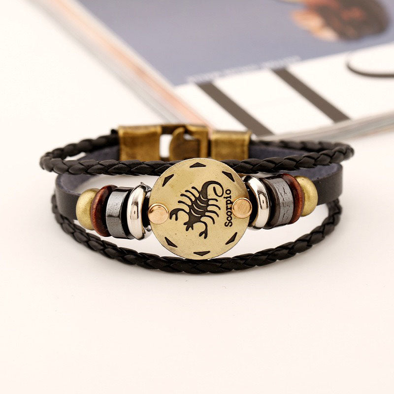 Gluschwein - Handgefertigtes Armband aus Rindsleder mit 12 Sternbildern