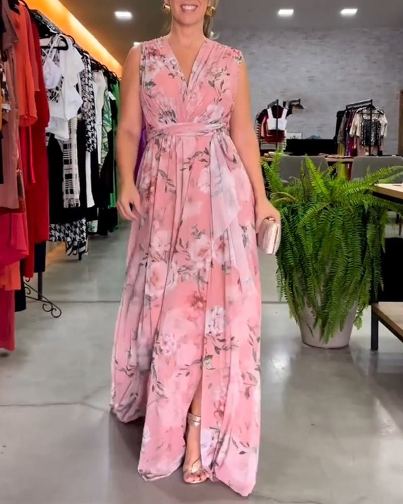 Gluschwein - Celana - Blumenkleid mit V-Ausschnitt Röd