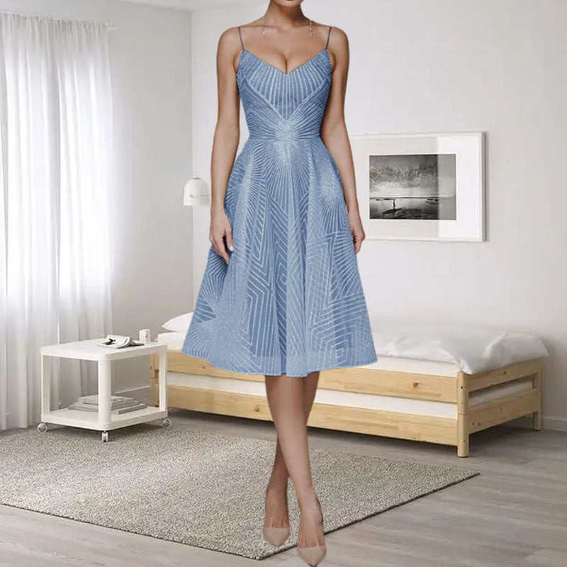 Gluschwein - Stylish V-neck strap A-line dress Blau
