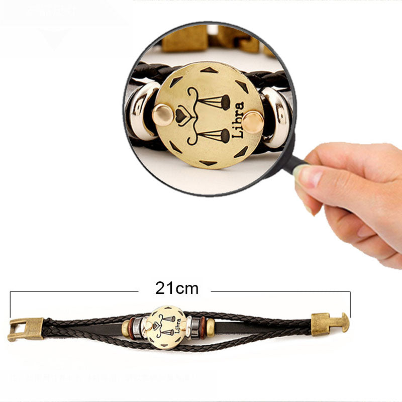 Gluschwein - Handgefertigtes Armband aus Rindsleder mit 12 Sternbildern