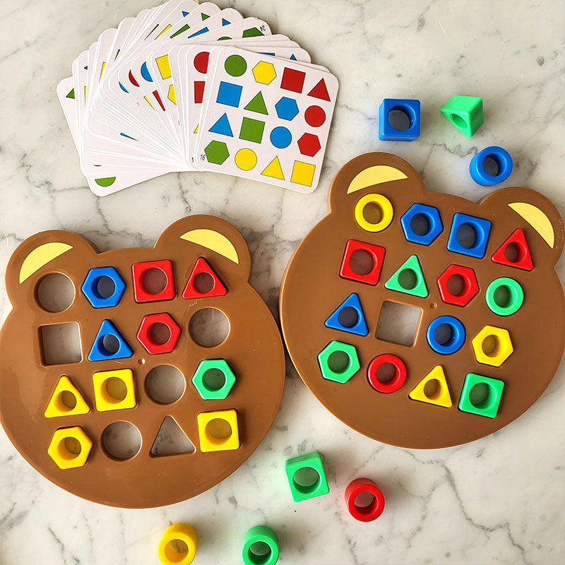 Gluschwein - Spielzeuge für Kinder zum Formenlernen 2*Spielzeuge für Kinder zum Formenlernen +32*Passende Blöcke + 30*Gemusterte Karten