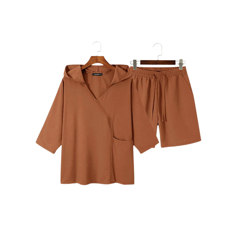 Gluschwein - Lässiges Set aus Baumwollleinen mit Kapuze und Oberteil