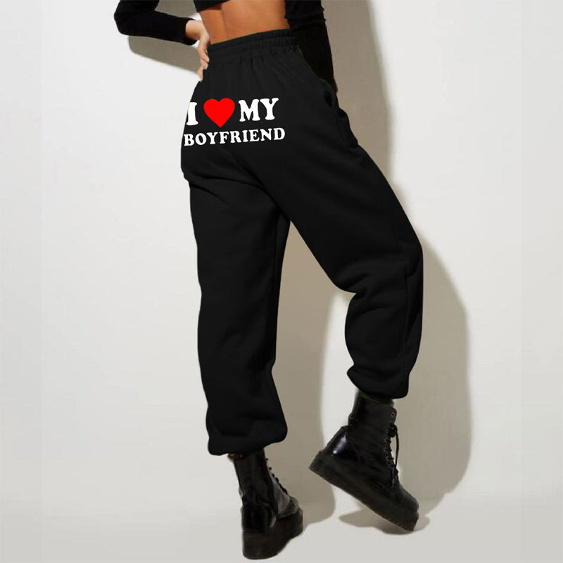 Gluschwein - I LOVE MY BOYFRIEND Bedruckte Freizeit-Jogginghose SCHWARZ