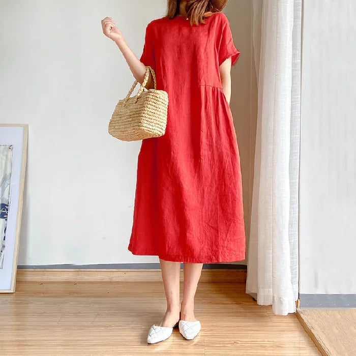 Gluschwein - Stella - Bequemes Leinen Baumwollkleid Rot