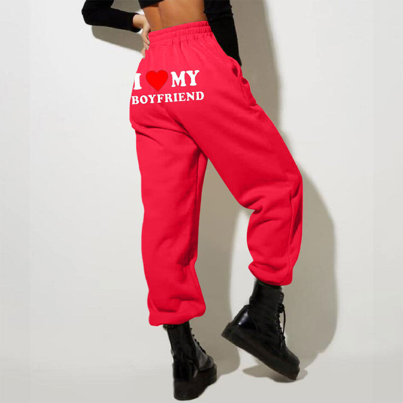 Gluschwein - I LOVE MY BOYFRIEND Bedruckte Freizeit-Jogginghose Rot