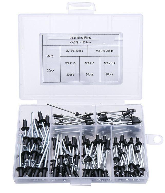 Gluschwein - Professionelles Nietpistolen-Adapter-Kit 🛠Mit 4 Stk. Verschiedene Düsenschrauben 🔥 120 PCS NIET MIT BOX (GEMISCHTE VERPACKUNG VON 2,4 MM & 3,2 MM & 4,0 MM & 4,8 MM)
