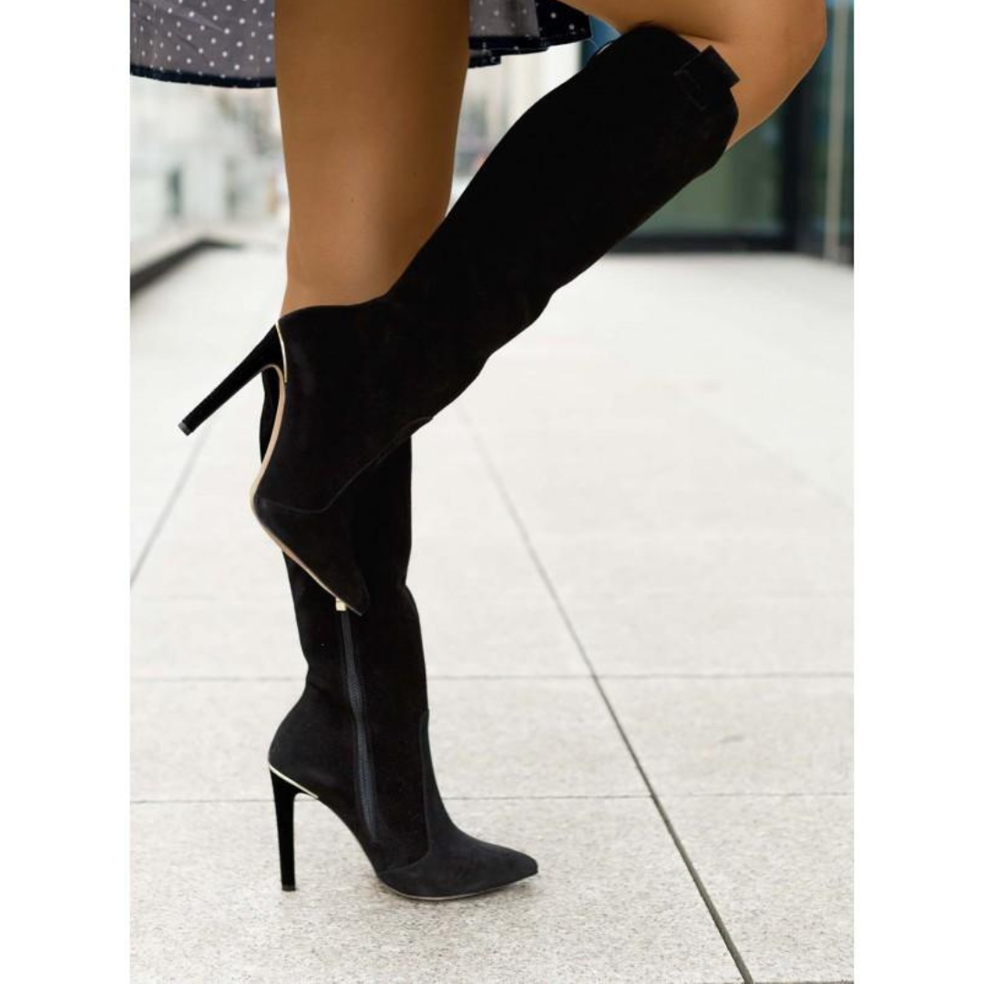 Gluschwein - Celine - Elegante Velourslederstiefel Schwarzes Wildleder