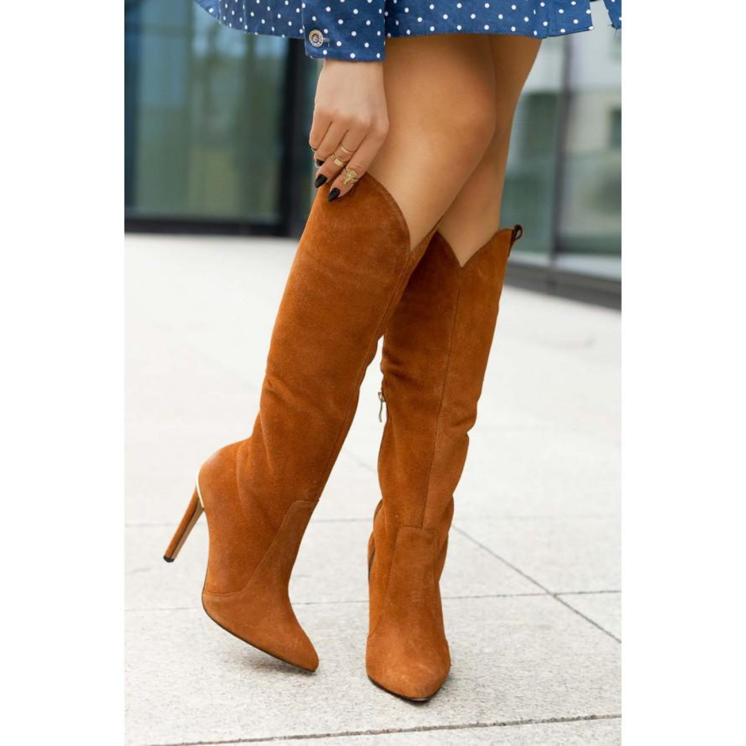 Gluschwein - Celine - Elegante Velourslederstiefel Braunes Wildleder