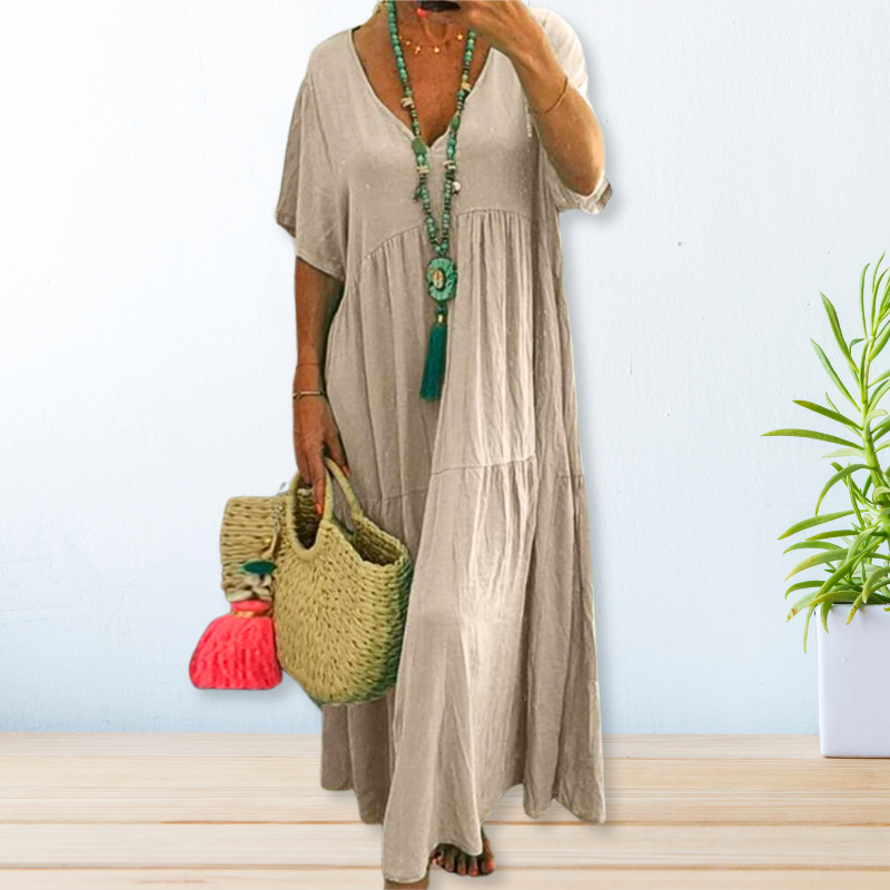 Gluschwein - Cora - Baumwoll-Leinen-Kleid Khaki S