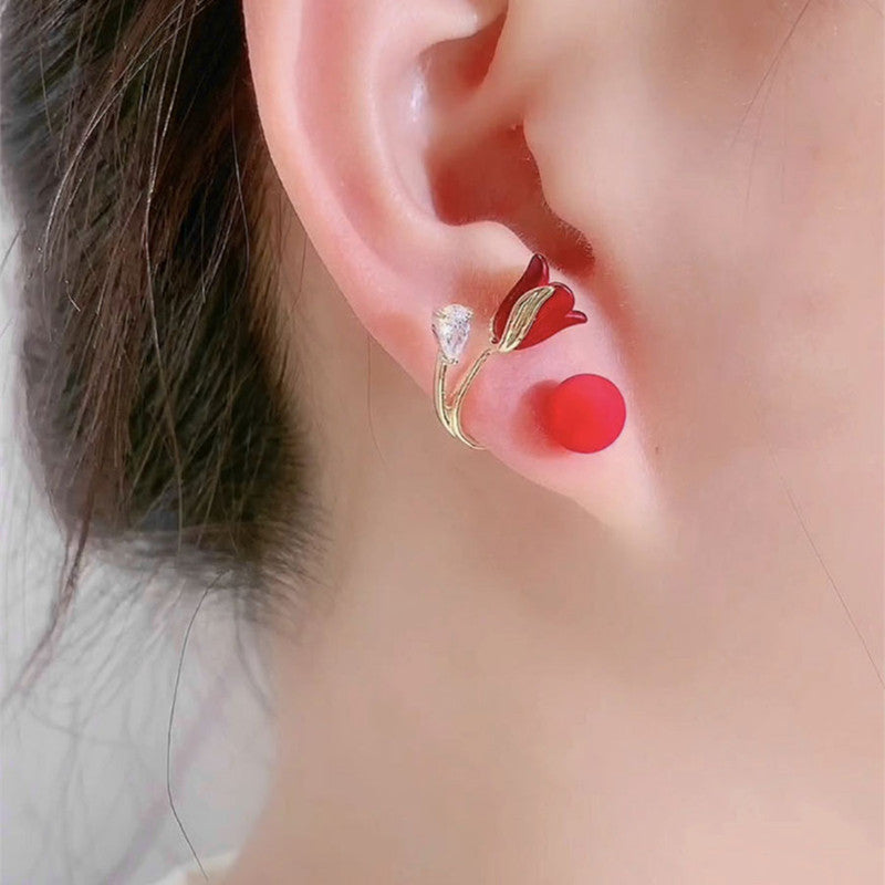 Boucles d'oreilles fleuries rouges