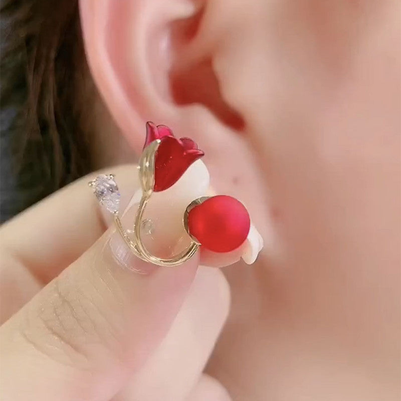 Boucles d'oreilles fleuries rouges
