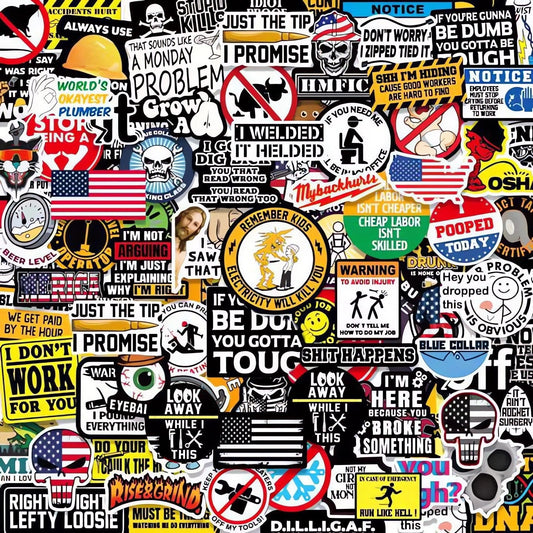 Paquete de pegatinas para cascos (SUCIO) de 150 piezas para cajas de herramientas para cascos