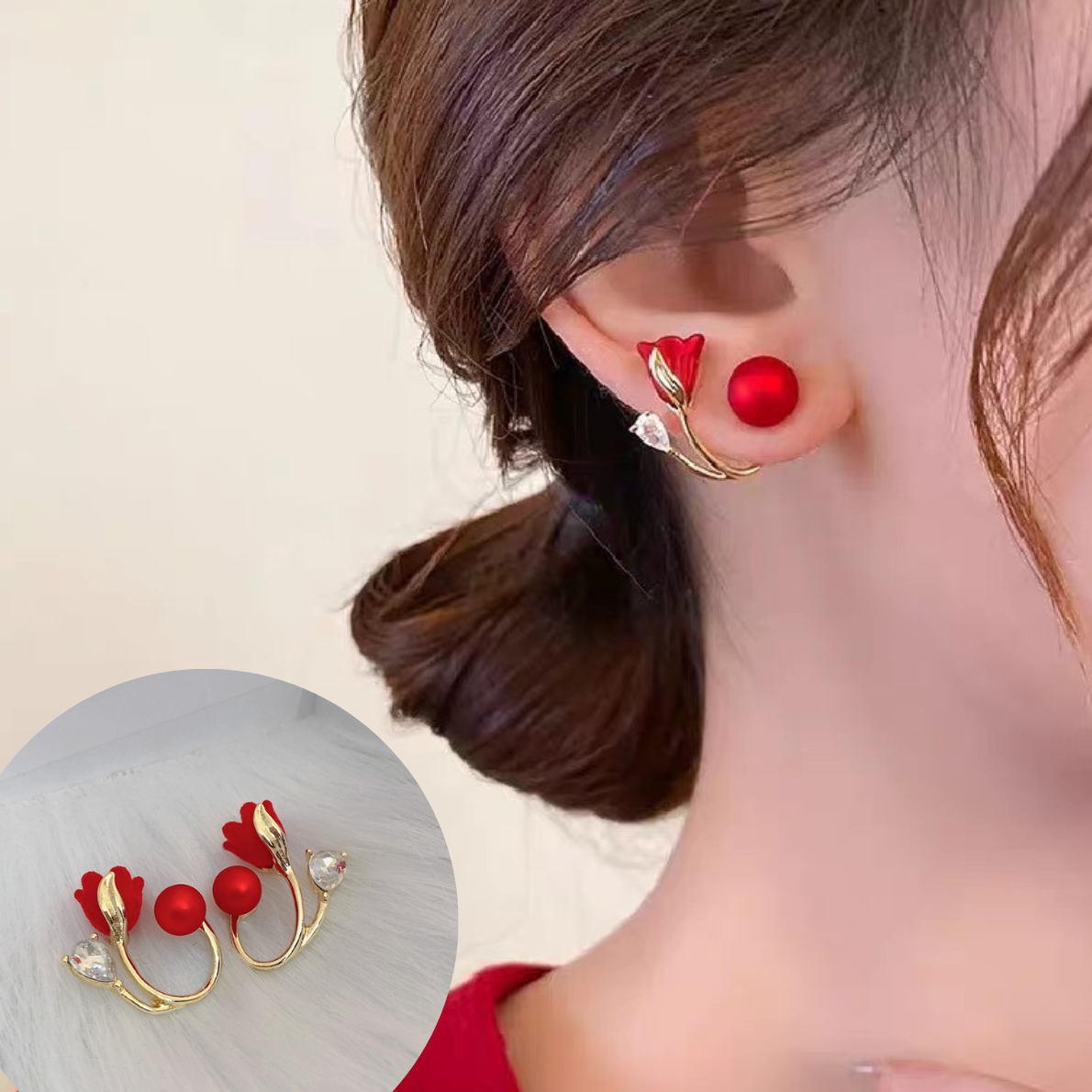 Boucles d'oreilles fleuries rouges