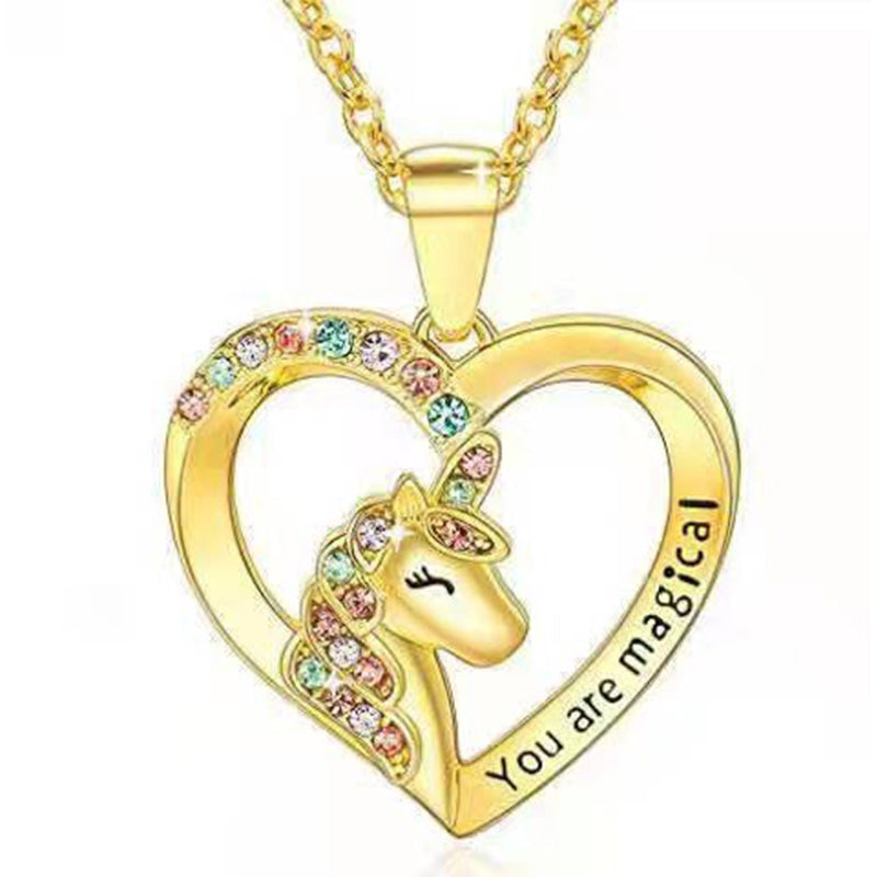 Gluschwein - Einhorn-Halskette mit Kristallen Golden