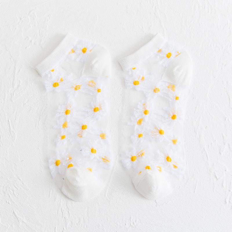 Gluschwein - Durchscheinende Gänseblümchensocken weiß 5 Paar