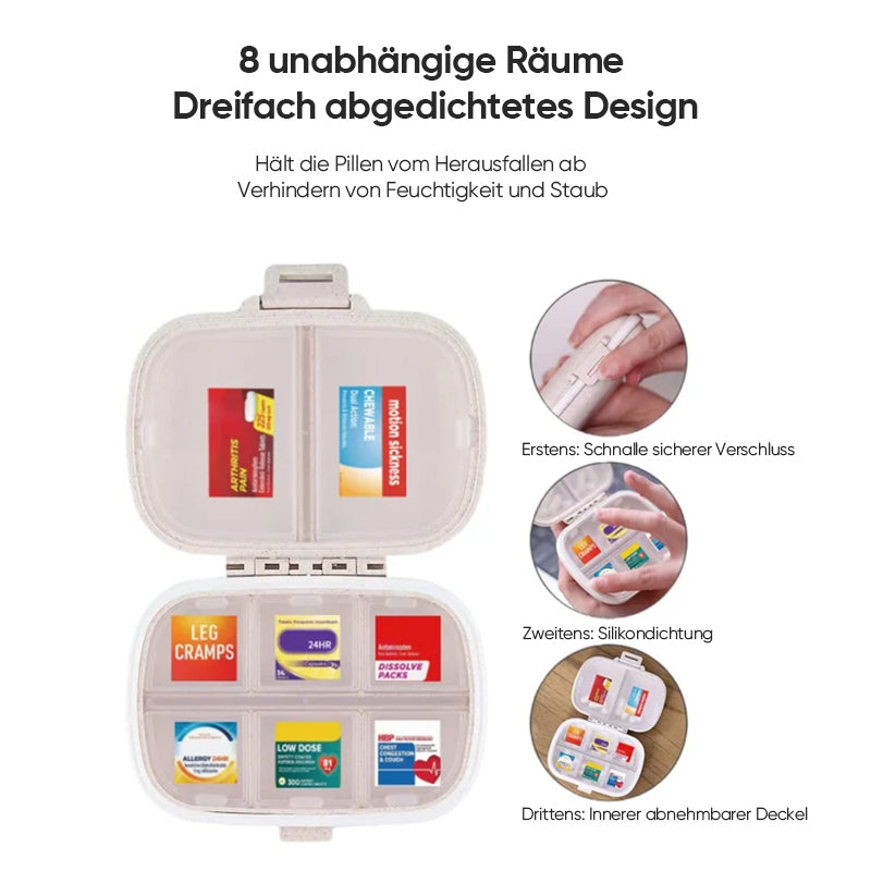 Gluschwein - Tragbare versiegelte Pillendose mit 8 Fächern
