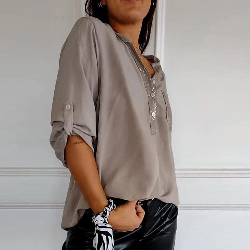 Aria | Baumwollbluse mit V-Ausschnitt und Pailletten - 1+1 GRATIS