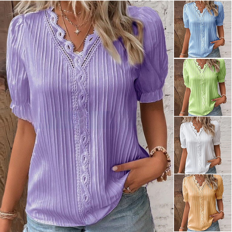 Gluschwein - Elegante Bluse mit V-Ausschnitt und schlichter Spitze