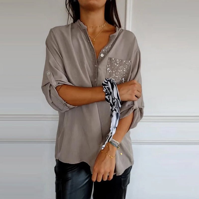 Aria | Baumwollbluse mit V-Ausschnitt und Pailletten - 1+1 GRATIS