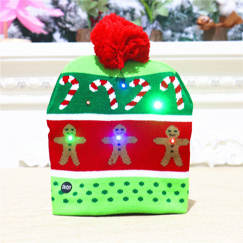 Gluschwein - Bunte leuchtende gestrickte Weihnachtsmütze LEBKUCHENMANN
