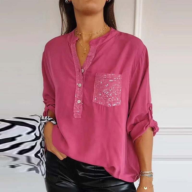 Aria | Baumwollbluse mit V-Ausschnitt und Pailletten - 1+1 GRATIS