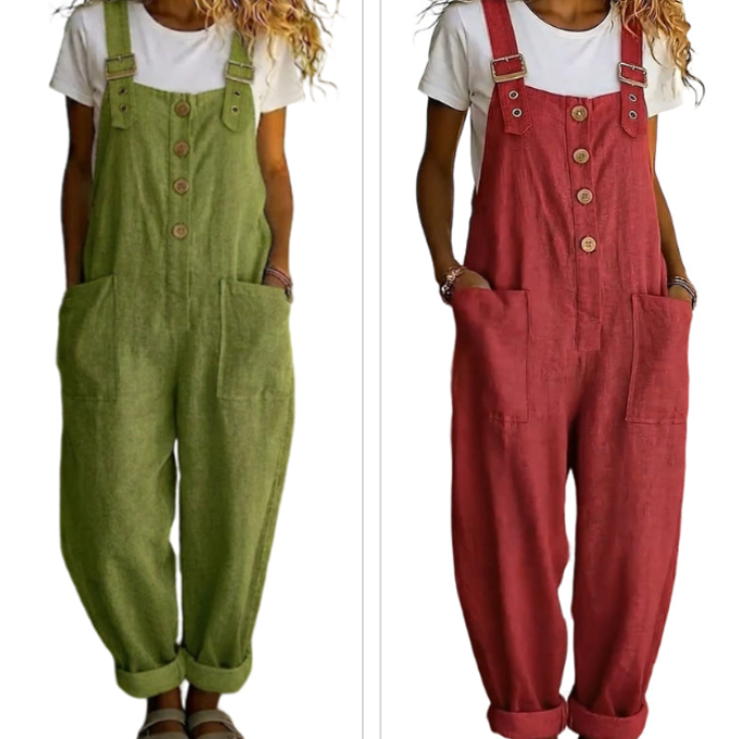 Gluschwein - 👖JETZT 60 % RABATT! 🌿 Lässige Damen-Latzhose mit Knopfleiste – Verstellbare Träger, atmungsaktives Material & bequeme Passform ✨