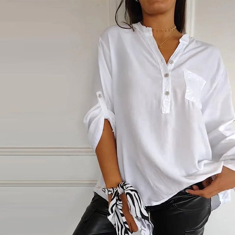 Aria | Baumwollbluse mit V-Ausschnitt und Pailletten - 1+1 GRATIS