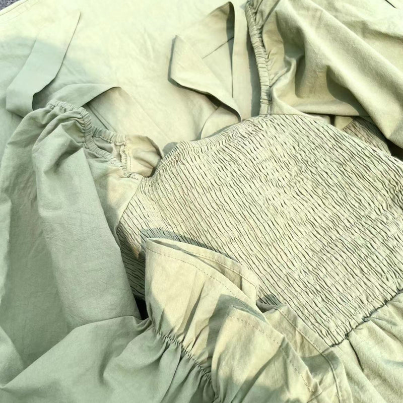 Gluschwein - French Ruffled Lantern Sleeves Multi-wear Dress Green