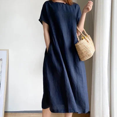 Gluschwein - Stella - Bequemes Leinen Baumwollkleid Marine