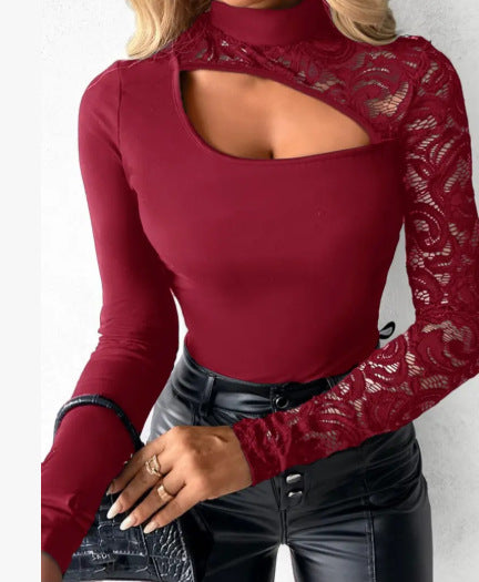 🏆🔥 Neu 2026 ✨💖 Damen-Top mit asymmetrischem Cut-out und Spitzenärmeln