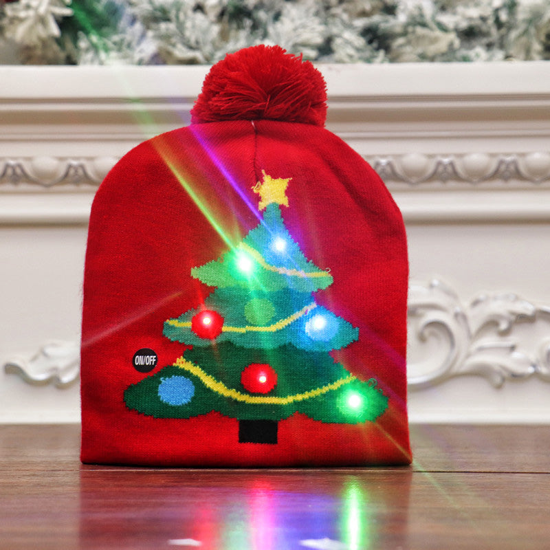 Gluschwein - Bunte leuchtende gestrickte Weihnachtsmütze ROTER WEIHNACHTSBAUM