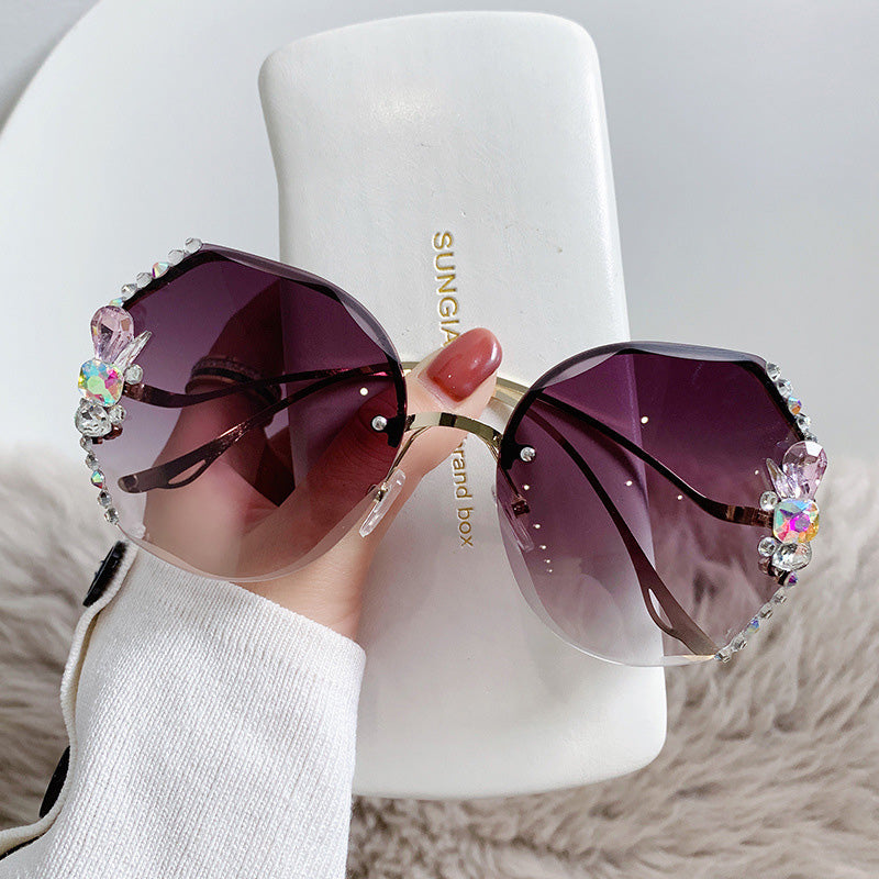 Gluschwein - Frauen randlose Diamantsonnenbrille grau