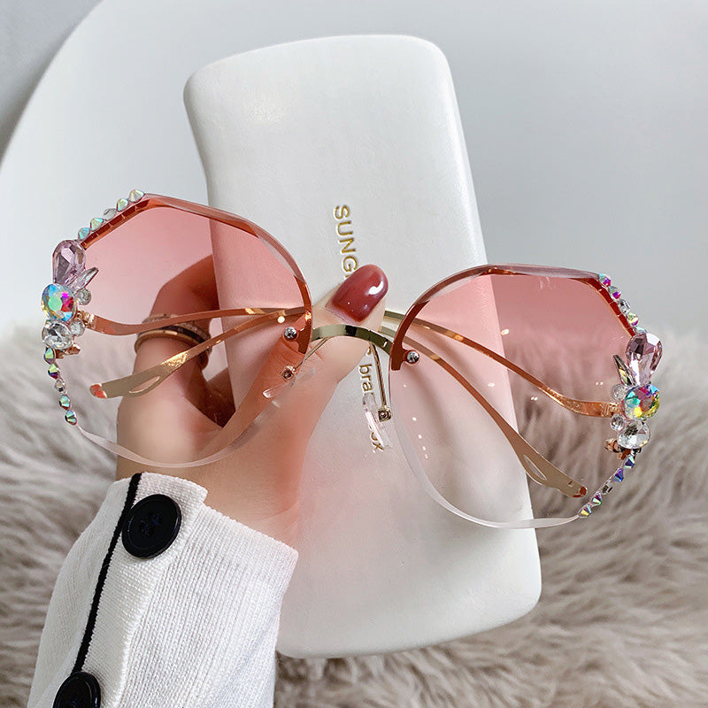 Gluschwein - Frauen randlose Diamantsonnenbrille Rosa