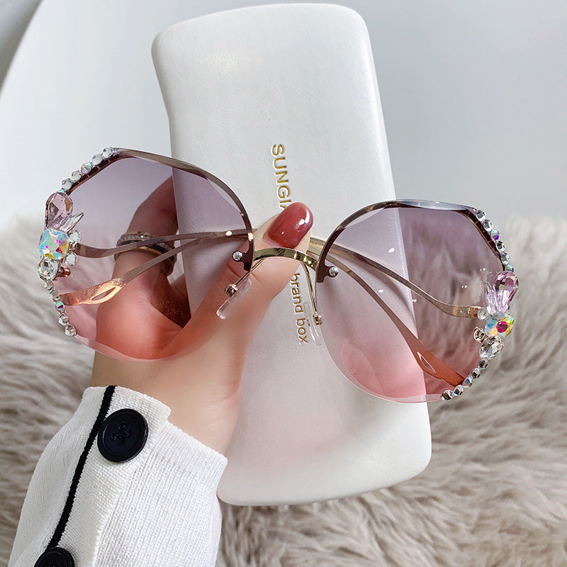 Gluschwein - Frauen randlose Diamantsonnenbrille Altrosa