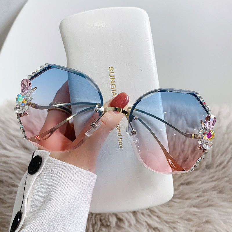 Gluschwein - Frauen randlose Diamantsonnenbrille Blau Rosa