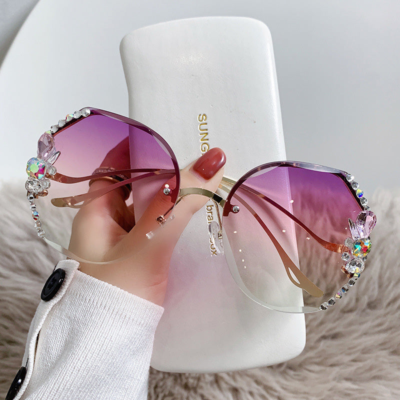 Gluschwein - Frauen randlose Diamantsonnenbrille Lila