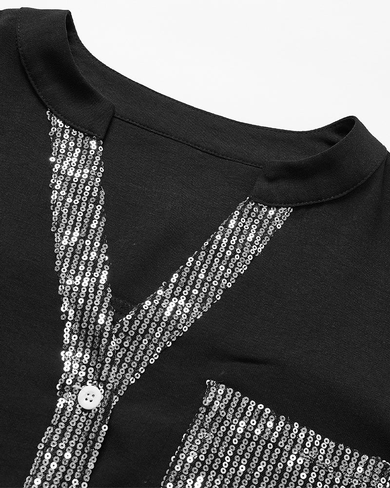 Aria | Baumwollbluse mit V-Ausschnitt und Pailletten - 1+1 GRATIS