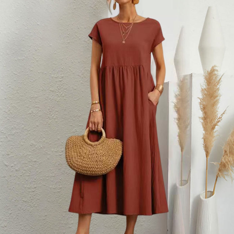 Gluschwein - Sleeveless loose cotton linen dress orange