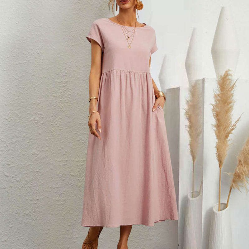 Gluschwein - Sleeveless loose cotton linen dress pink