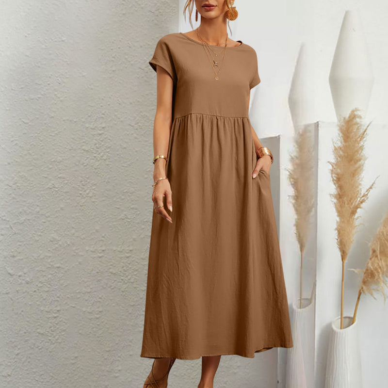 Gluschwein - Sleeveless loose cotton linen dress khaki