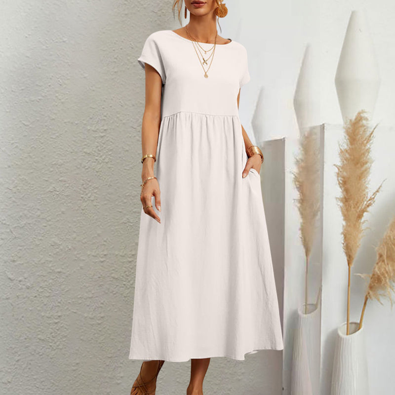 Gluschwein - Sleeveless loose cotton linen dress Milky white