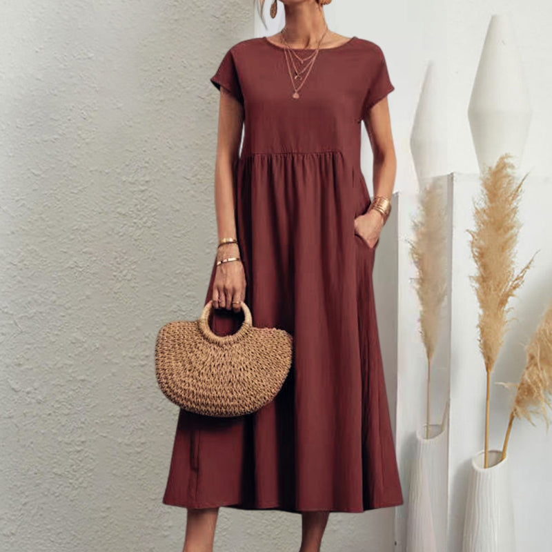 Gluschwein - Sleeveless loose cotton linen dress wine red