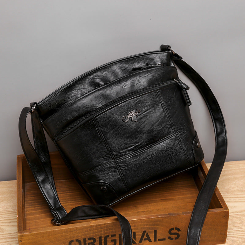 Gluschwein - Kuriertasche aus weichem Leder mit mehreren Taschen und großer Kapazität Schwarz