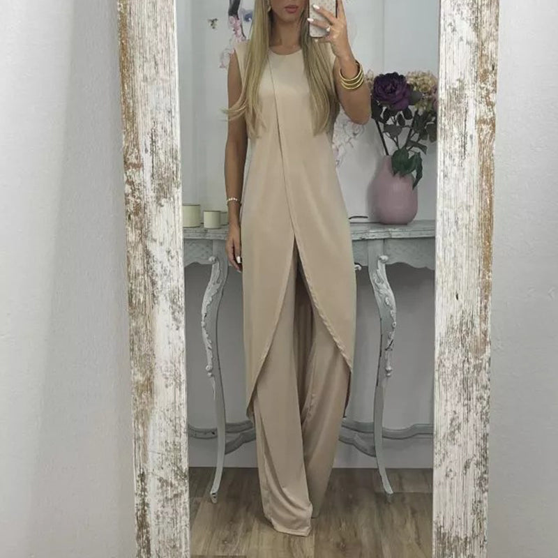 Gluschwein - Zweiteiliges ärmelloses Damen-Set mit Rundhalsausschnitt Beige