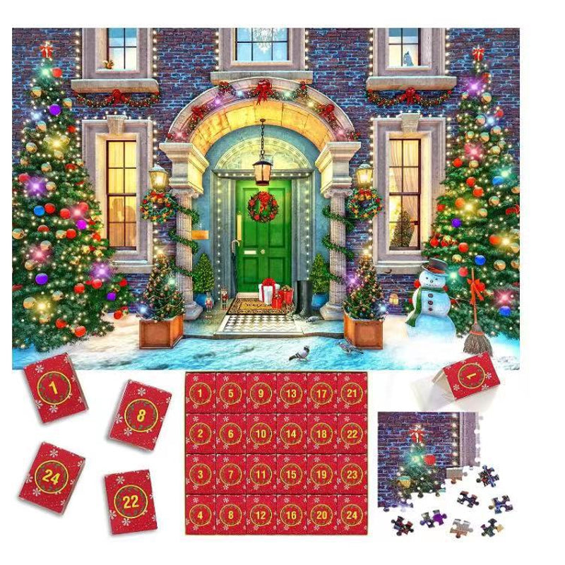 Gluschwein - Weihnachts-Adventskalender-Überraschungsbaustein-Set Weihnachtspuzzle-Blindkasten (29×22×7 cm flach)