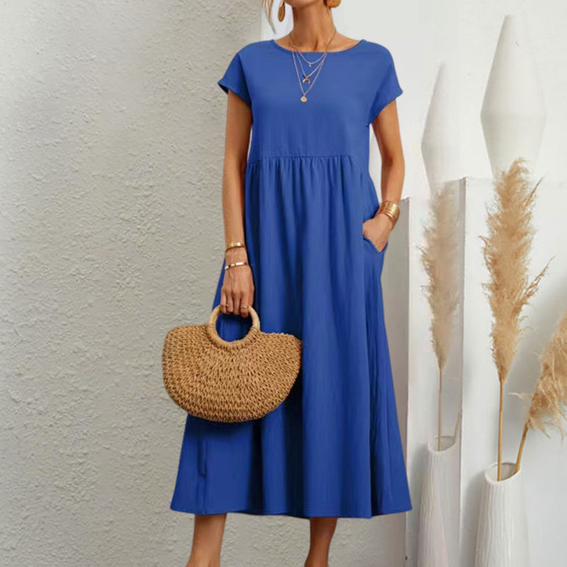 Gluschwein - Sleeveless loose cotton linen dress blue